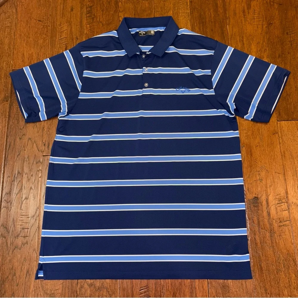 Men's Callaway 2-Tone Blue & White Striped‎ Stretch Fabric Polo XXL
